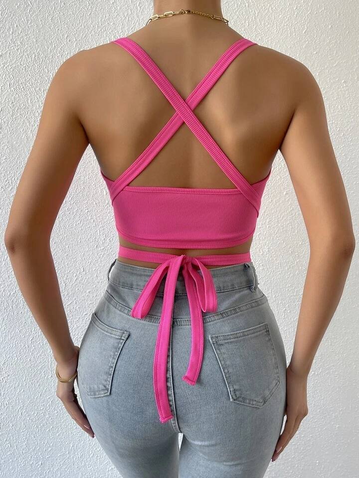 Allurite Solid Crisscross Tie Back Cami Top