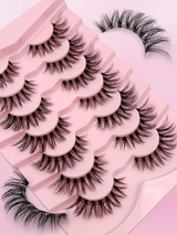 Asiteo 7 Pairs Cartoon Style Reusable Cat Eye False Eyelashes Faux Mink Lashes Natural & Fluffy Crossed
