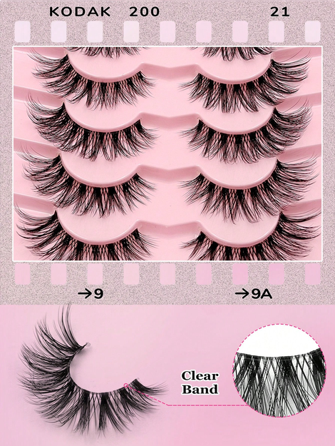 Asiteo 7 Pairs Cartoon Style Reusable Cat Eye False Eyelashes Faux Mink Lashes Natural & Fluffy Crossed