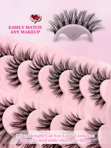 Asiteo 7 Pairs Cartoon Style Reusable Cat Eye False Eyelashes Faux Mink Lashes Natural & Fluffy Crossed