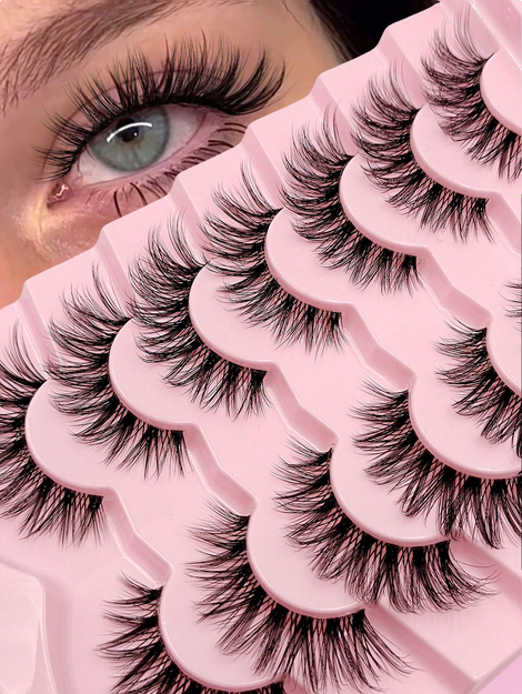 Asiteo 7 Pairs Cartoon Style Reusable Cat Eye False Eyelashes Faux Mink Lashes Natural & Fluffy Crossed