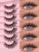 Asiteo 7 Pairs Cartoon Style Reusable Cat Eye False Eyelashes Faux Mink Lashes Natural & Fluffy Crossed
