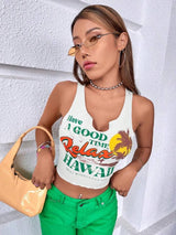 Chiquease Palm Tree &amp; Slogan Graphic Notched Neck Tank Top Have A GOOD TIME Relax