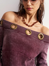 Bohemela Casual Solid Color Knit Metal Decor Off-Shoulder Long