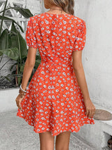 Breezaya Allover Floral Print Puff Sleeve Dress Vacation Beach Outfits Women