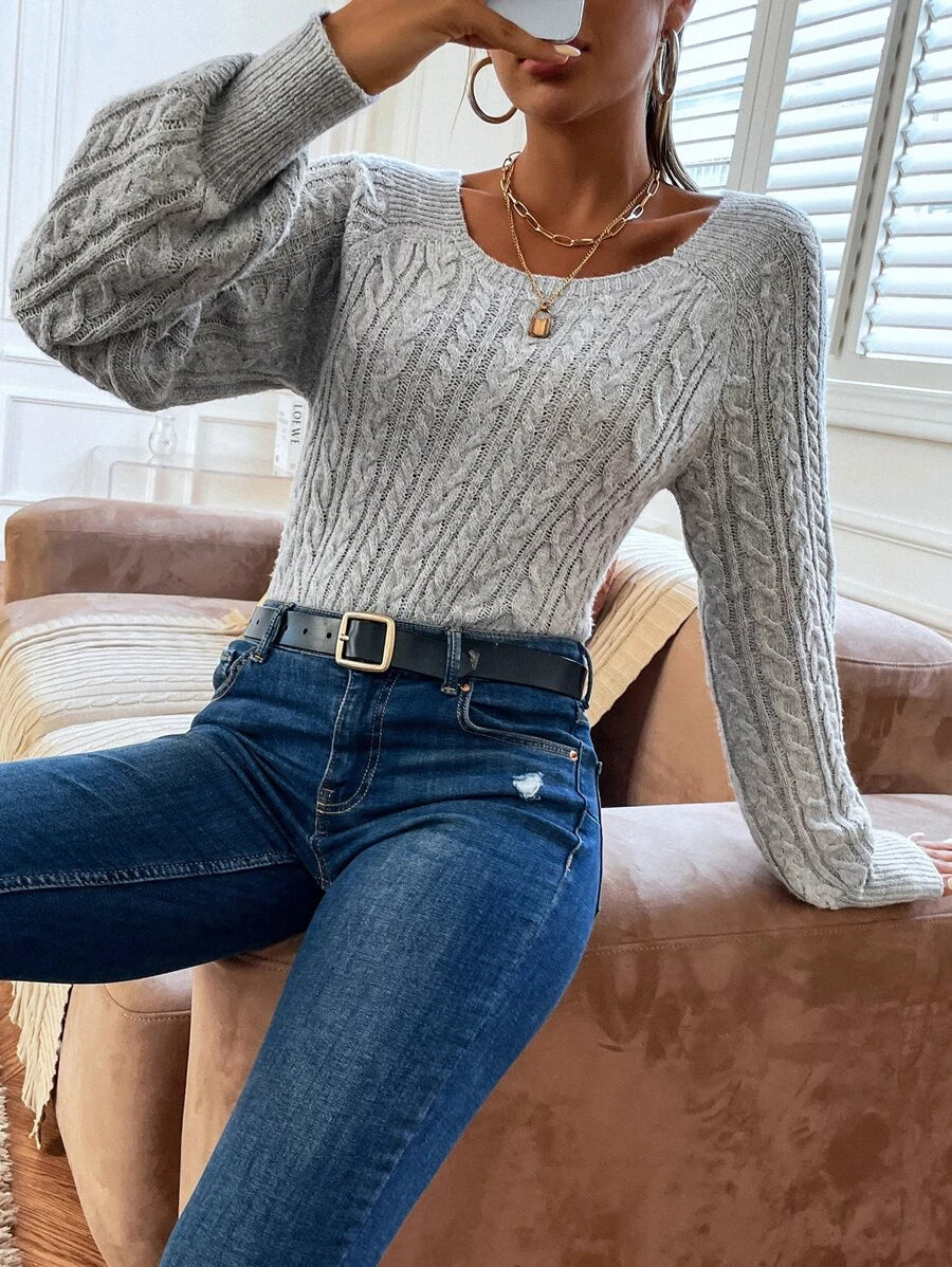 Cable Knit Raglan Sleeve Sweater