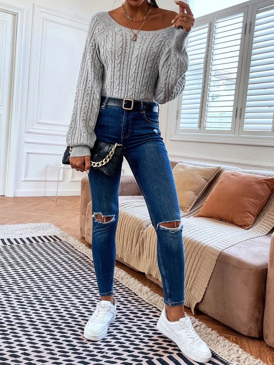 Cable Knit Raglan Sleeve Sweater