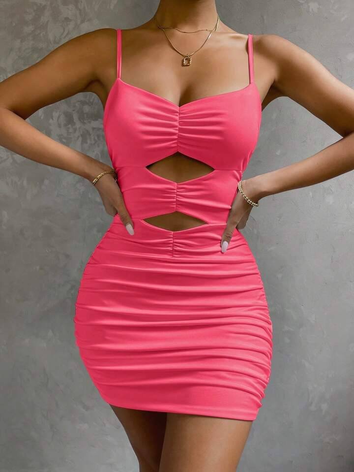 Calvaya Sleeveless Solid Color Hollow Out Dress, Minimalist And Fashionable, Suitable For Summer
