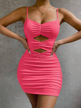 Calvaya Sleeveless Solid Color Hollow Out Dress, Minimalist And Fashionable, Suitable For Summer