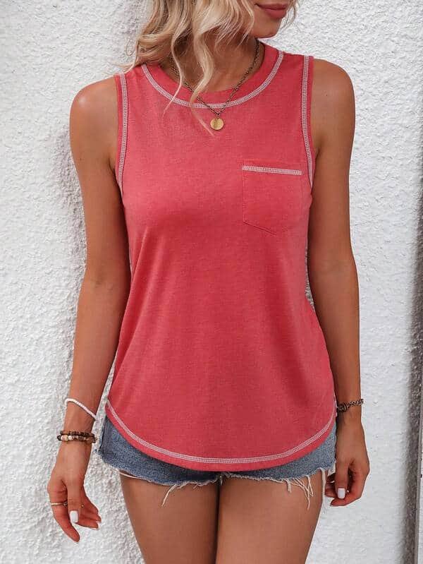 Contrast Binding Pocket Patched Tank Top