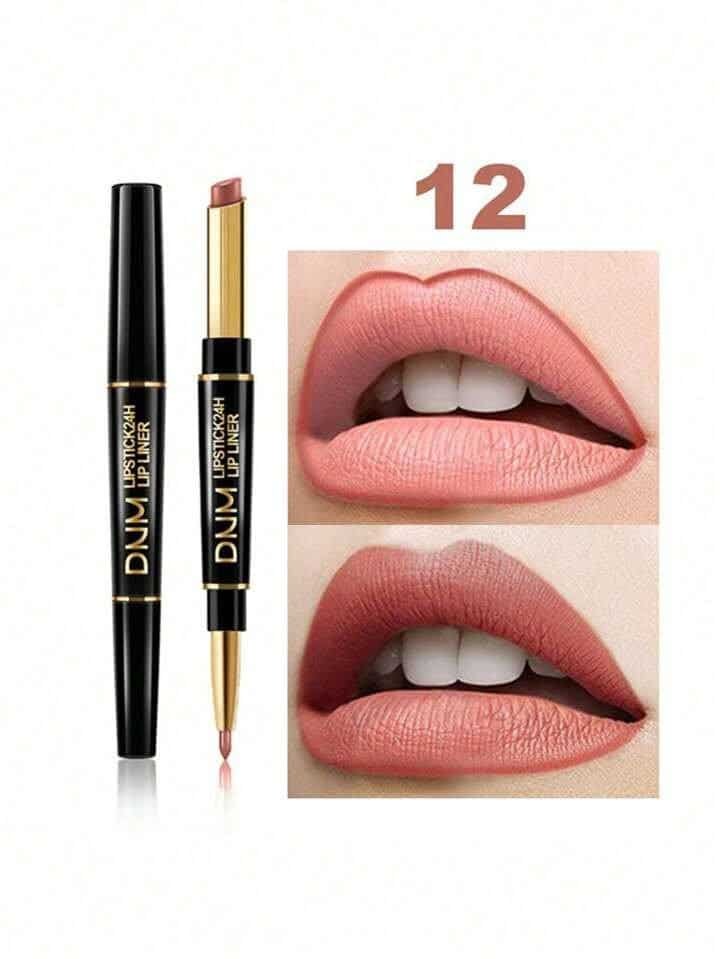 Double-ended Lipstick &amp; Lip Liner, Long-lastin Non-stick Nude `12