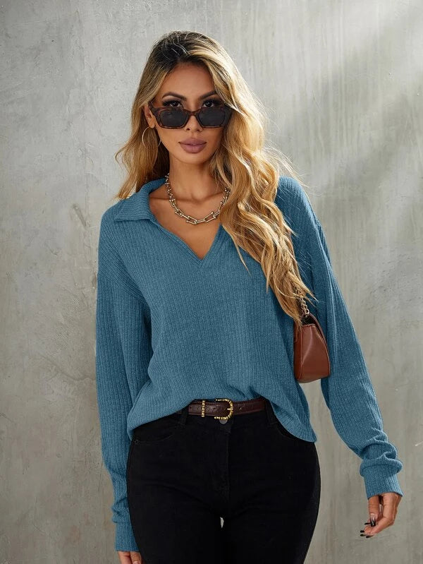 Drop Shoulder Rib-knit Tee