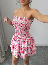 Elenzga Pink Sexy Cake Small Ruffle Design Ladies Dress
