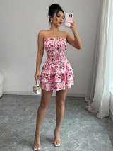 Elenzga Pink Sexy Cake Small Ruffle Design Ladies Dress