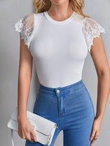 Embroidered Mesh Cape Sleeve Tee