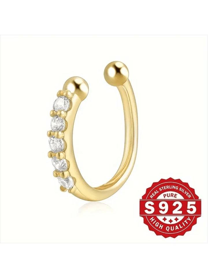 Fake Shiny One Piece Nose Ring, 925 sterling silver with crystal zirconia,