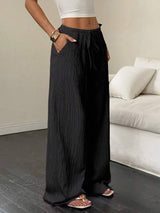 Flirla Women's Casual Plain Slant Pockets Textured Long Pants