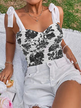 Floral Print Knot Shoulder Cami Top