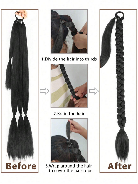 Hair Extensions With Hair Tie Soft Synthetic Straight Hair Wrap