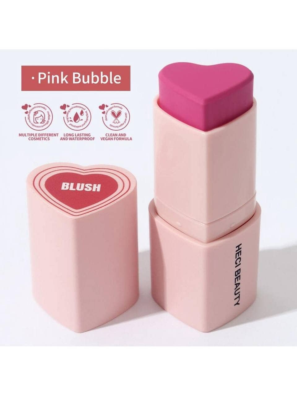 Heart-shaped 3-in-1 Cream Blush Stick pink Bubble