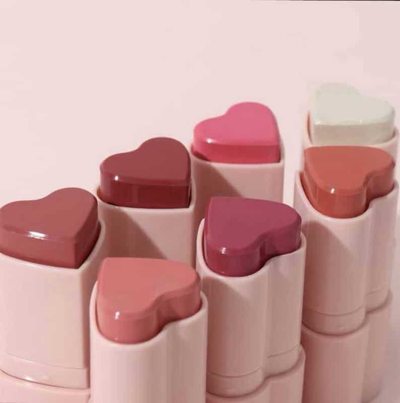 Heart-shaped 3-in-1 Cream Blush Stick pink Bubble