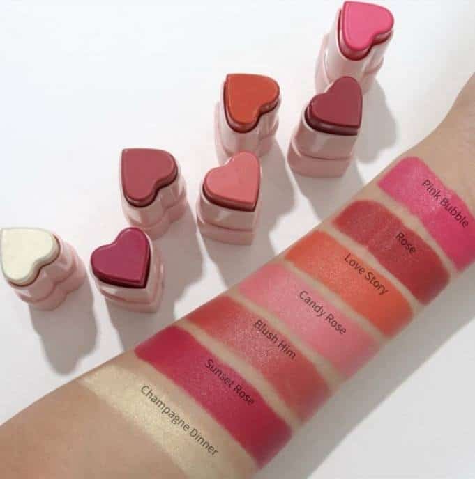 Heart-shaped 3-in-1 Cream Blush Stick pink Bubble