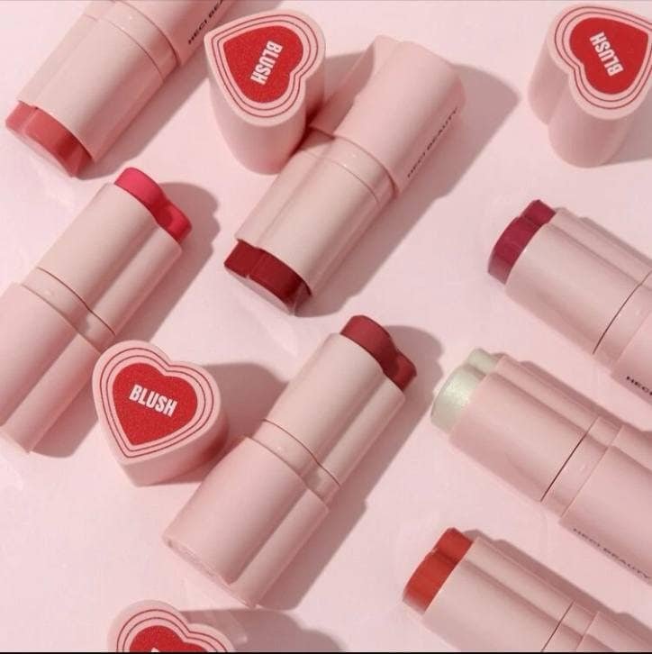 Heart-shaped 3-in-1 Cream Blush Stick pink Bubble