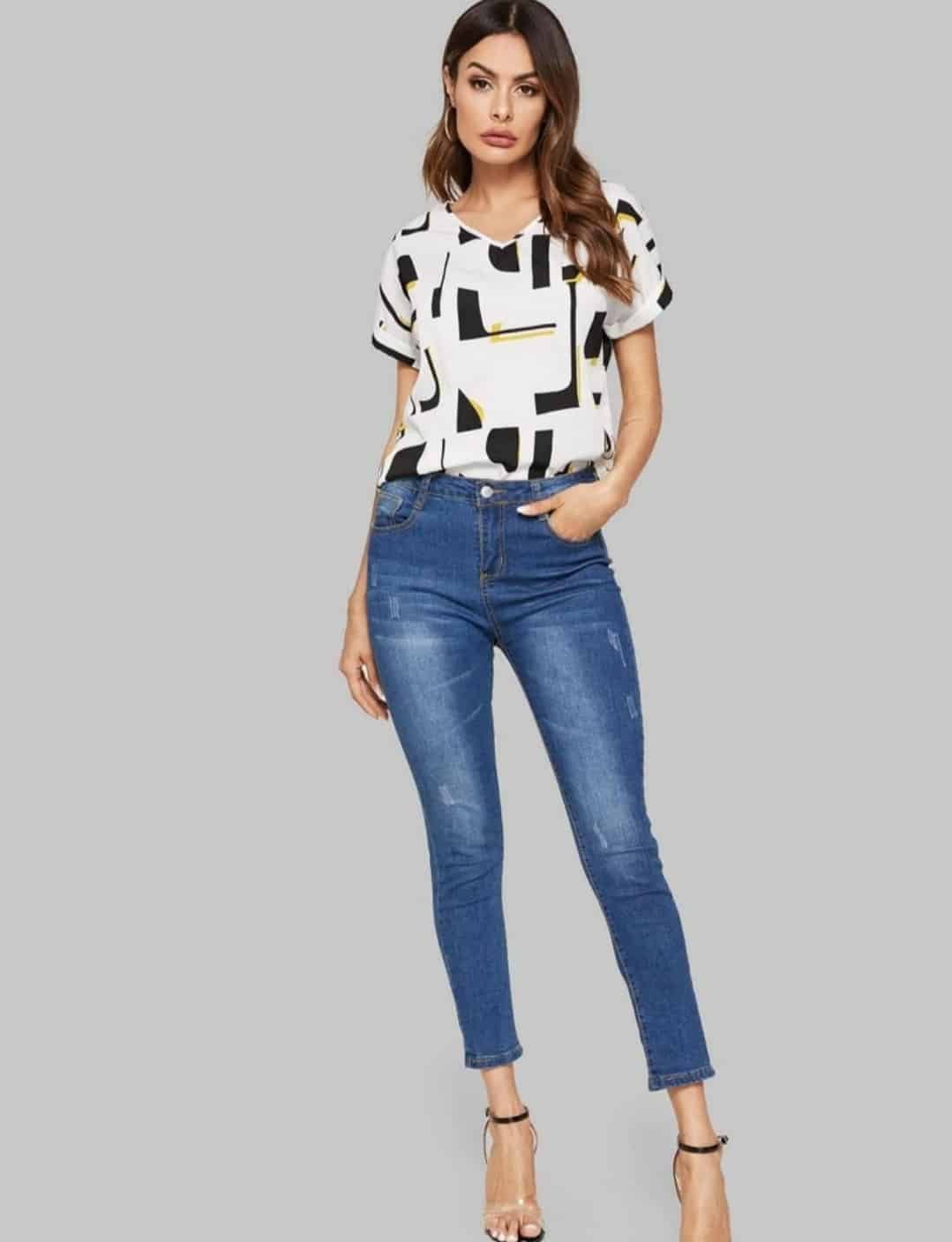 Rolled Cuff Geo Top