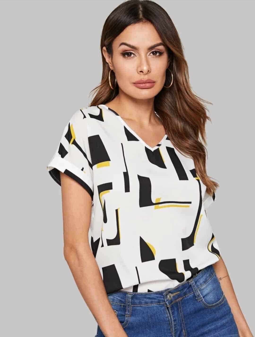 Rolled Cuff Geo Top