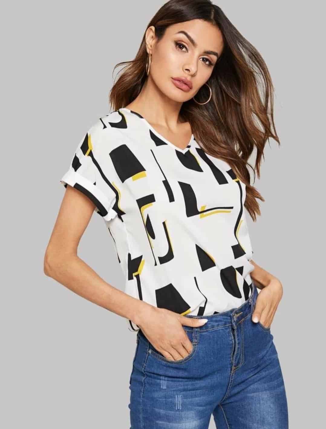 Rolled Cuff Geo Top