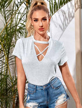 Crisscross Keyhole Neck Lettuce Trim Top