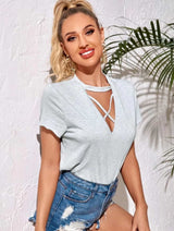Crisscross Keyhole Neck Lettuce Trim Top