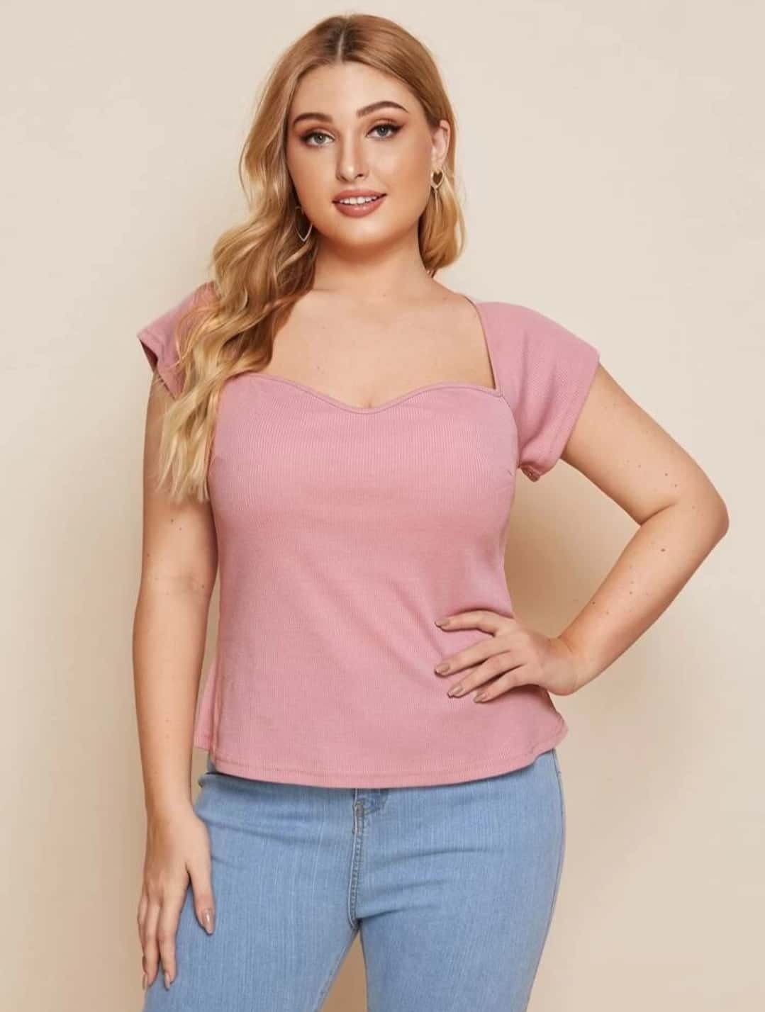 Plus Sweetheart Neck Rib-knit Tee