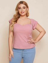 Plus Sweetheart Neck Rib-knit Tee