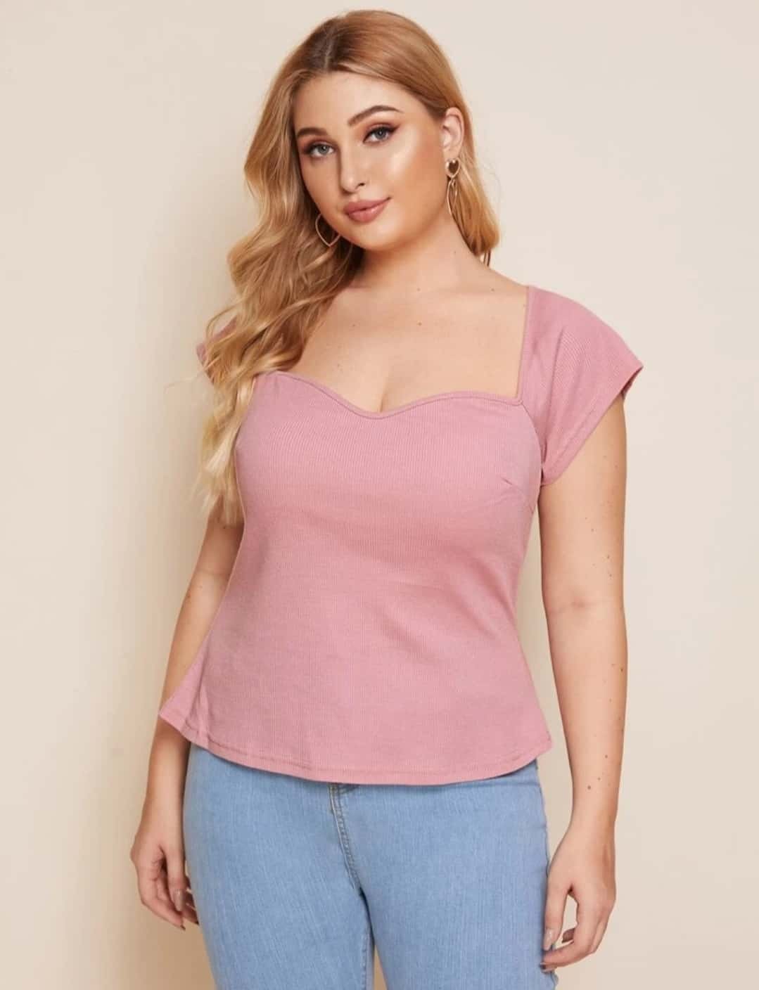 Plus Sweetheart Neck Rib-knit Tee