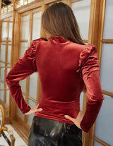 SHEIN Mock Neck Puff Sleeve Velvet Tee