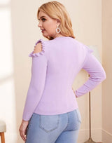 Plus Ruffle Trim Cold Shoulder Sweater