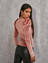 Gigot Sleeve Ribbed Velvet Top