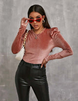 Gigot Sleeve Ribbed Velvet Top
