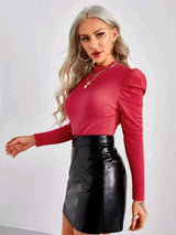 SHEIN Mock Neck Gigot Sleeve Rib-knit Bodysuit