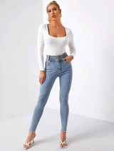 SHEIN Solid Form Fitted Bodysuit