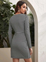 Colorblock Houndstooth Bodycon Dress
