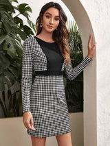 Colorblock Houndstooth Bodycon Dress