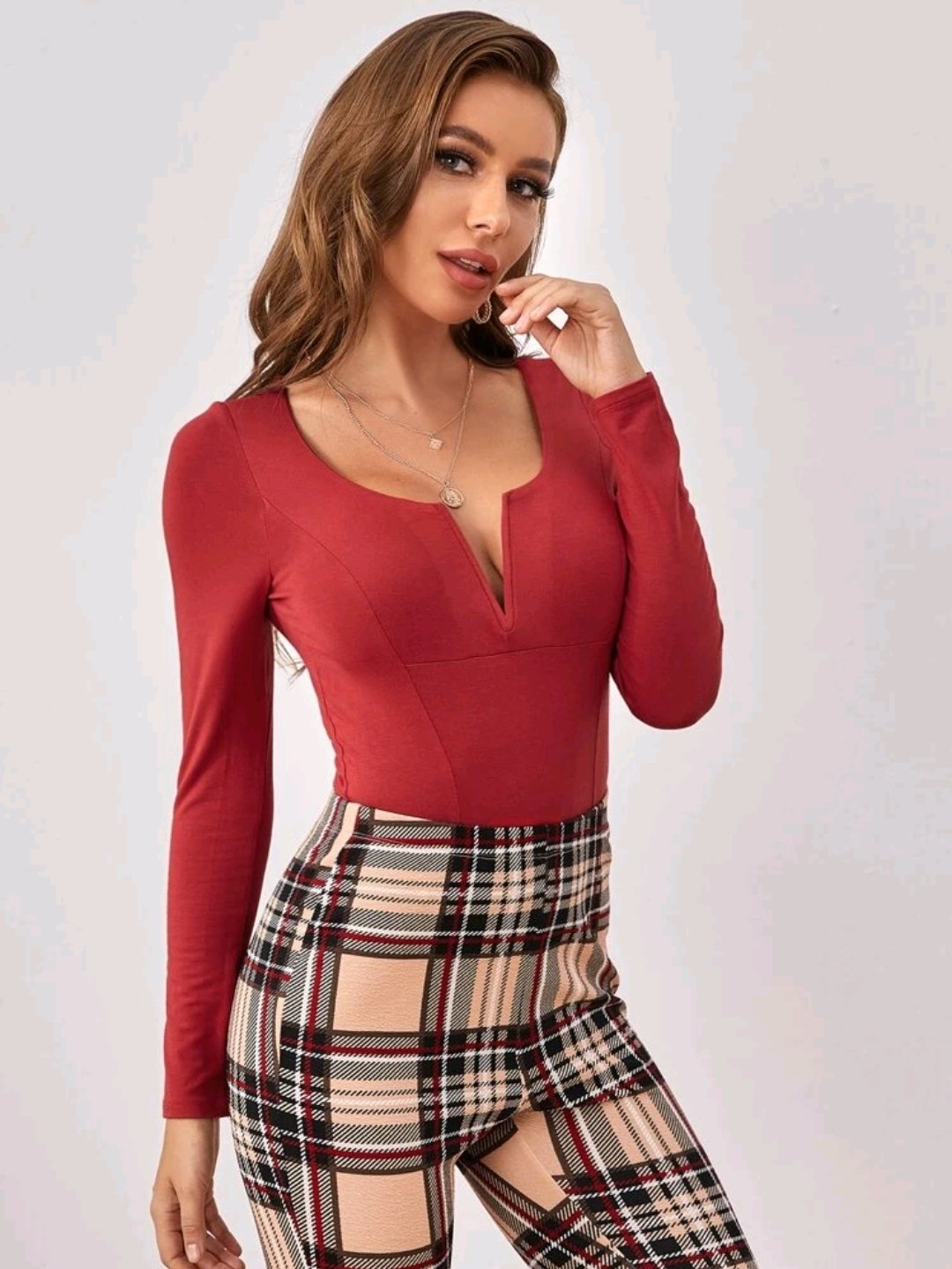 SHEIN V-bar Fitted Solid Bodysuit
