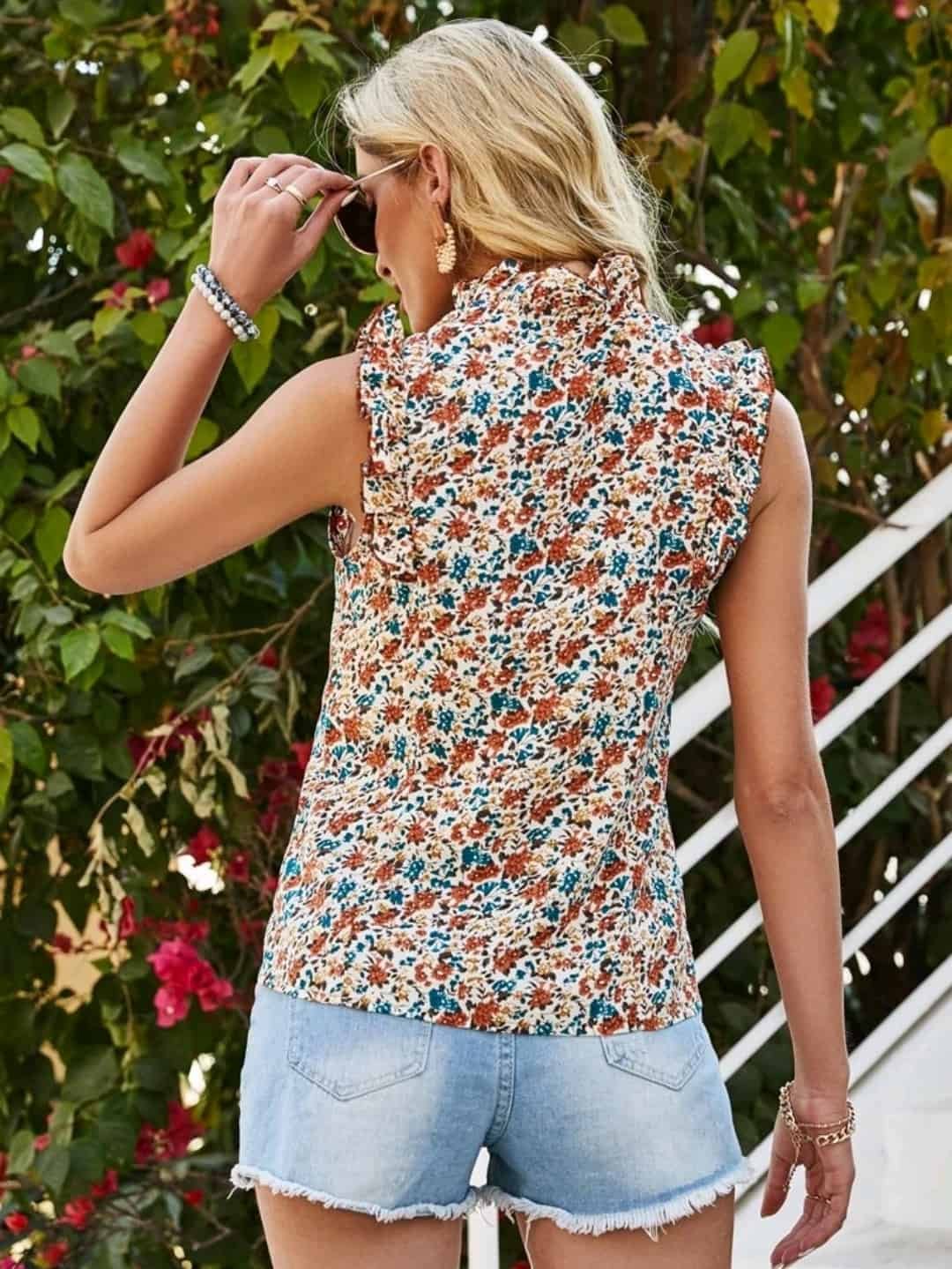 Ditsy Floral Ruffle Trim Blouse