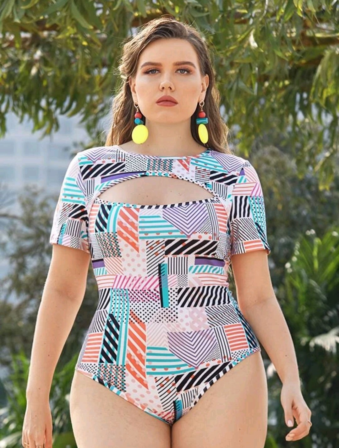 Plus Cut Out Chevron Print Bodysuit