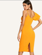 SHEIN One Shoulder Tiered Flounce Slit Back Dress