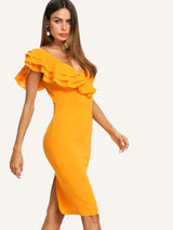 SHEIN One Shoulder Tiered Flounce Slit Back Dress
