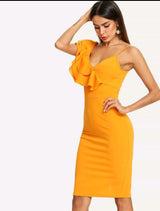 SHEIN One Shoulder Tiered Flounce Slit Back Dress