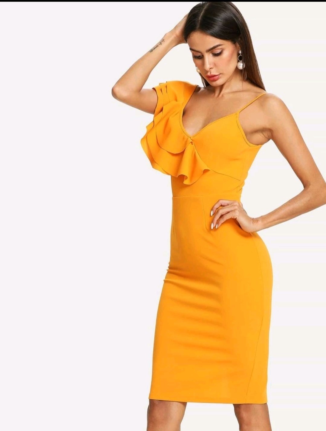 SHEIN One Shoulder Tiered Flounce Slit Back Dress